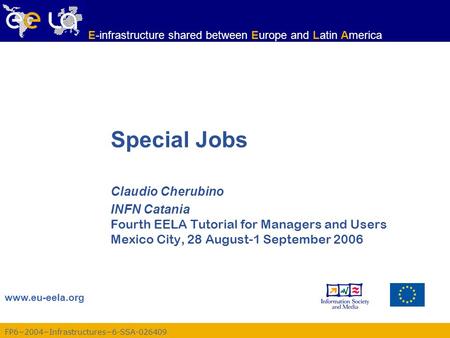 FP62004Infrastructures6-SSA-026409 www.eu-eela.org E-infrastructure shared between Europe and Latin America Special Jobs Claudio Cherubino INFN Catania.