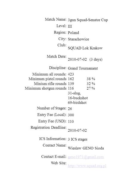 Match Name: 3gun Squad-Senator Cup Level: III Region: Poland City: