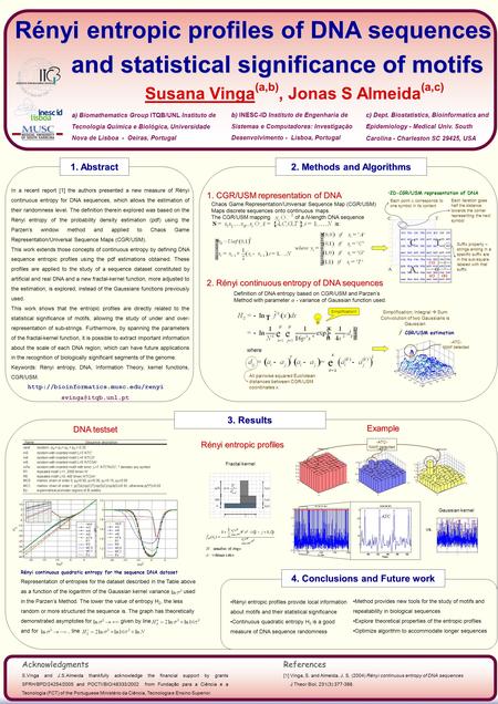 Rényi entropic profiles of DNA sequences and statistical significance of motifs Acknowledgments S.Vinga and J.S.Almeida thankfully acknowledge.