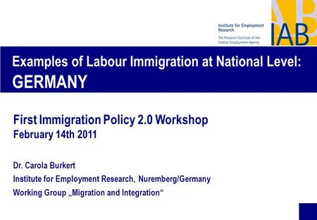 Examples of Labour Immigration at National Level: GERMANY