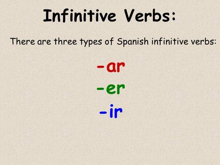 -ar -er -ir Infinitive Verbs: