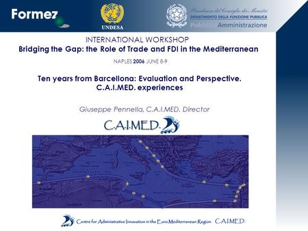 UNDESA INTERNATIONAL WORKSHOP Bridging the Gap: the Role of Trade and FDI in the Mediterranean NAPLES 2006 JUNE 8-9 Ten years from Barcellona: Evaluation.