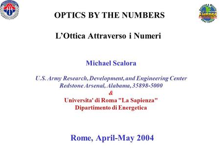 OPTICS BY THE NUMBERS L’Ottica Attraverso i Numeri