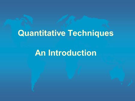 Quantitative Techniques An Introduction