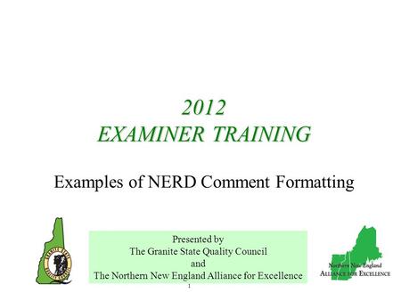 2012 EXAMINER TRAINING Examples of NERD Comment Formatting