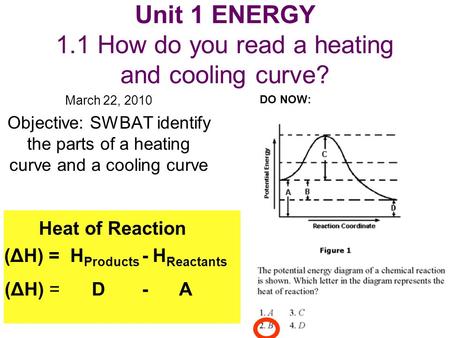 Unit 1 ENERGY 1.1 How do you read a heating and cooling curve?