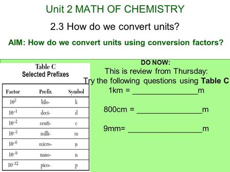 AIM: How do we convert units using conversion factors?