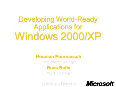 Developing World-Ready Applications for Windows 2000/XP