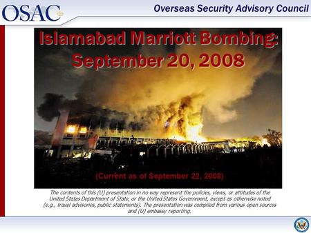 Islamabad Marriott Bombing: September 20, 2008