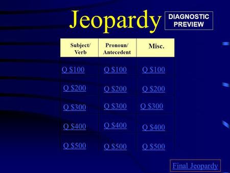 Jeopardy Q $100 Q $100 Q $100 Q $200 Q $200 Q $200 Q $300 Q $300