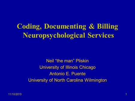 Coding, Documenting & Billing Neuropsychological Services