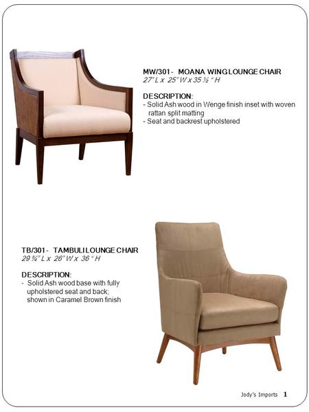 MW/301 - MOANA WING LOUNGE CHAIR 27” L x 25” W x 35 ½ “ H DESCRIPTION: