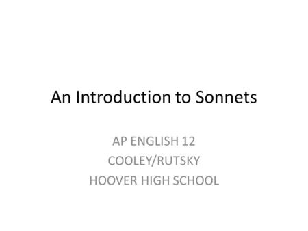 An Introduction to Sonnets