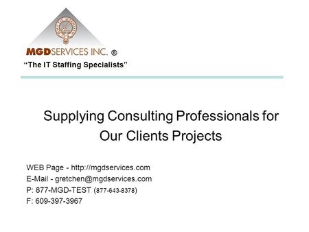 The IT Staffing Specialists Supplying Consulting Professionals for Our Clients Projects WEB Page -   -