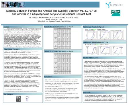 Synergy Between Fipronil and Amitraz and Synergy Between ML-3,277,198 and Amitraz in a Rhipicephalus sanguineus Residual Contact Test J. B. Prullage 1,