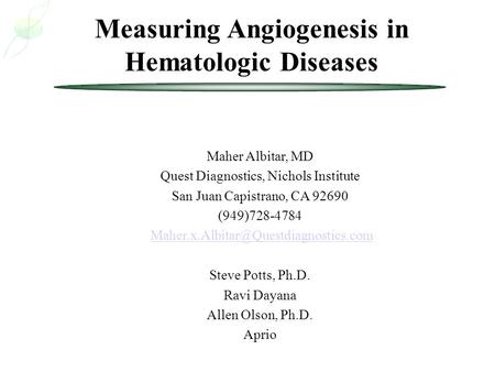 Measuring Angiogenesis in Hematologic Diseases