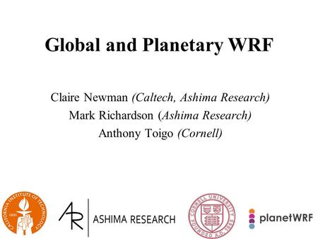 Global and Planetary WRF