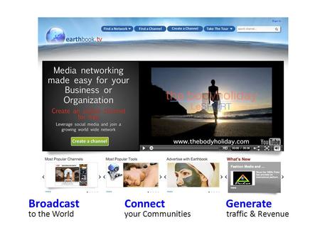 Broadcast Connect Generate to the Worldyour Communities traffic & Revenue.