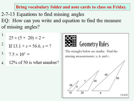 Equations to find missing angles