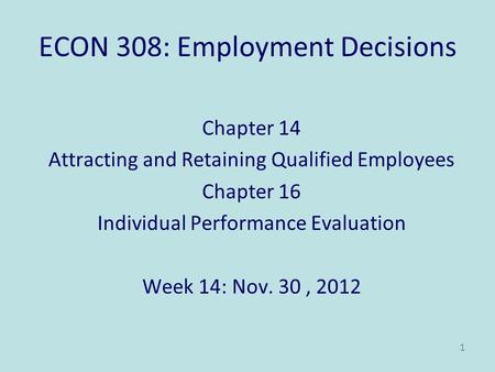 ECON 308: Employment Decisions