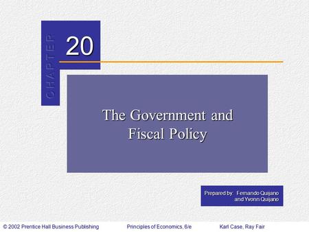 © 2002 Prentice Hall Business PublishingPrinciples of Economics, 6/eKarl Case, Ray Fair 20 Prepared by: Fernando Quijano and Yvonn Quijano The Government.