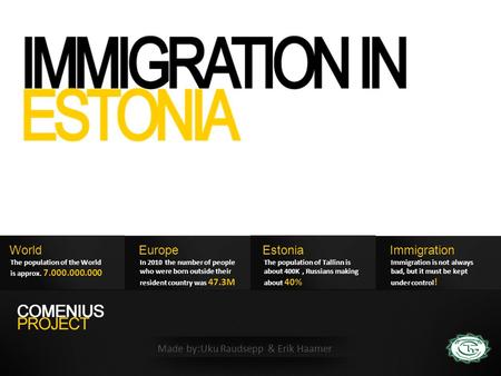 Made by:Uku Raudsepp & Erik Haamer World The population of the World is approx. 7.000.000.000 Europe In 2010 the number of people who were born outside.