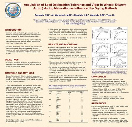 Acquisition of Seed Desiccation Tolerance and Vigor in Wheat (Triticum durum) during Maturation as Influenced by Drying Methods Acquisition of Seed Desiccation.