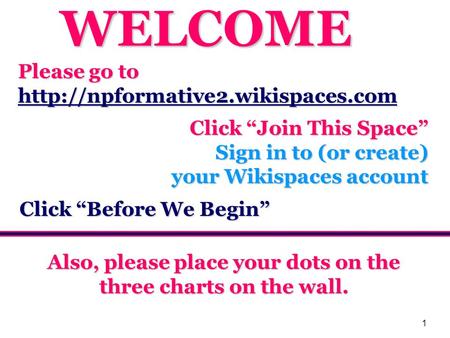 Please go to http://npformative2.wikispaces.com WELCOME Please go to http://npformative2.wikispaces.com Click “Join This Space” Sign in to (or create)