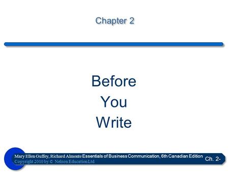 Before You Write Chapter 2 Ch. 2-