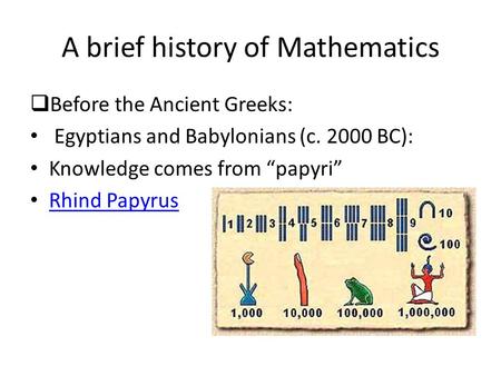 A brief history of Mathematics