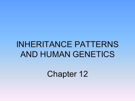 INHERITANCE PATTERNS AND HUMAN GENETICS Chapter 12