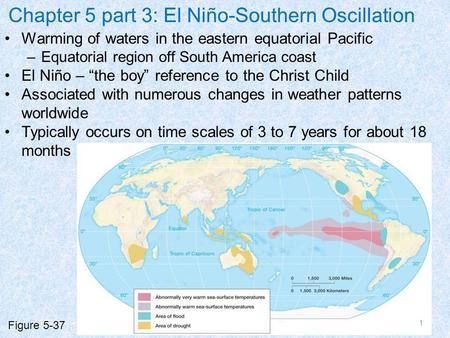 Chapter 5 part 3: El Niño-Southern Oscillation Warming of waters in the eastern equatorial Pacific –Equatorial region off South America coast El Niño –