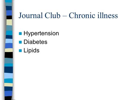 Journal Club – Chronic illness