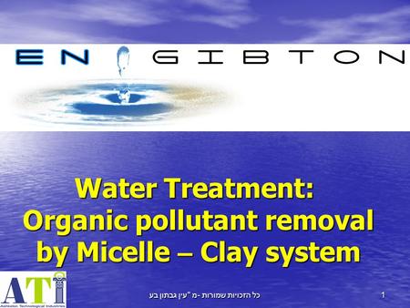 עין גבתון בע  מ - כל הזכויות שמורות 1 Water Treatment: Organic pollutant removal by Micelle – Clay system.