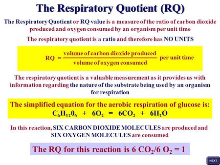 The Respiratory Quotient (RQ)