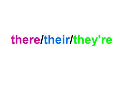 There/their/theyre. there There is used when making a statement: There are eleven players on a football team. Or when writing about place: Put the shopping.