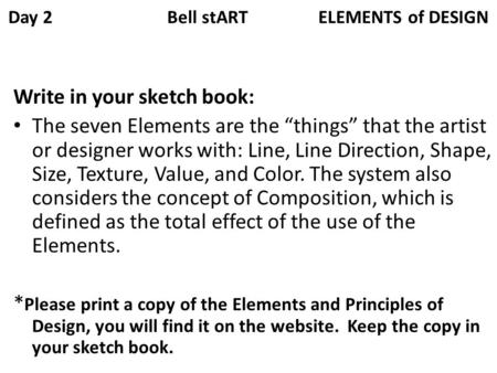 Day 2 Bell stART ELEMENTS of DESIGN