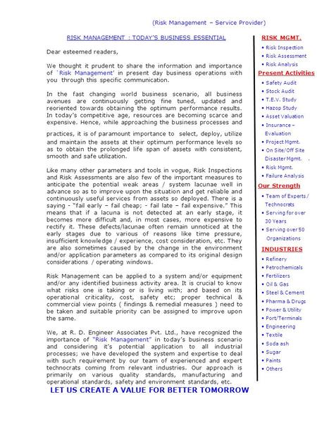 RISK MGMT. Risk Inspection Risk Assessment Risk Analysis LET US CREATE A VALUE FOR BETTER TOMORROW RISK MANAGEMENT : TODAYS BUSINESS ESSENTIAL Our Strength.