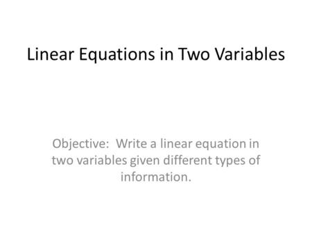 Linear Equations in Two Variables