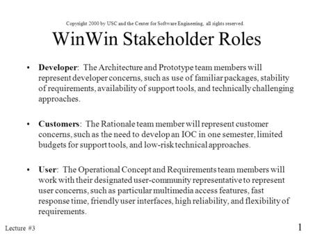 WinWin Stakeholder Roles