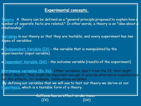 Experimental concepts.