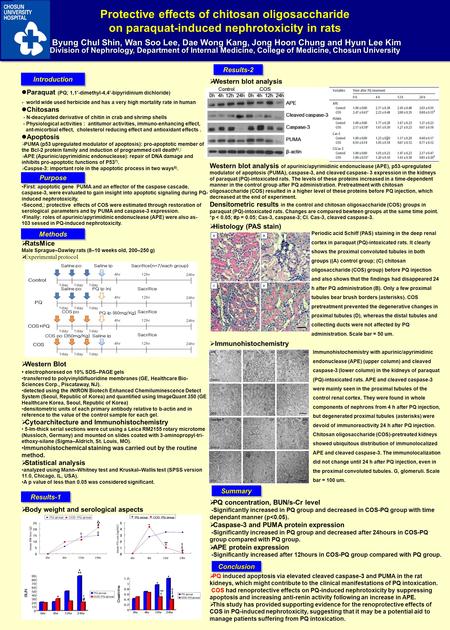 Protective effects of chitosan oligosaccharide on paraquat-induced nephrotoxicity in rats Byung Chul Shin, Wan Soo Lee, Dae Wong Kang, Jong Hoon Chung.