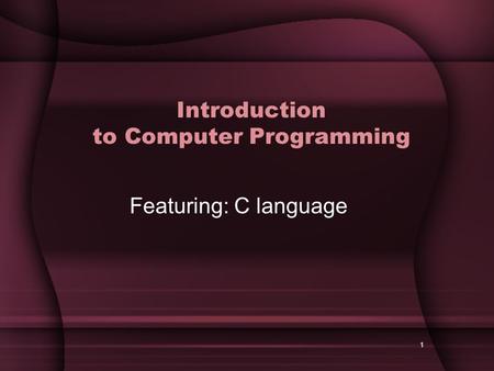 Introduction to Computer Programming