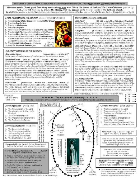 M 2 3 4 6 7, after all decades 9 & 10 8, with 3rd mystery 8, with 4th mystery 8, with 2nd mystery 8, with 5th mystery STEPS FOR PRAYING THE ROSARY (please.