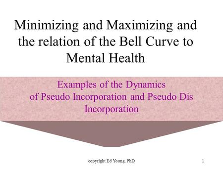 Copyright Ed Young, PhD1 Minimizing and Maximizing and the relation of the Bell Curve to Mental Health Examples of the Dynamics of Pseudo Incorporation.