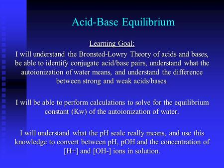 Acid-Base Equilibrium