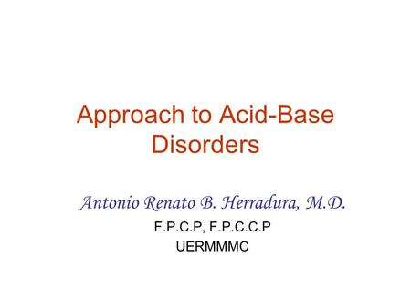 Approach to Acid-Base Disorders