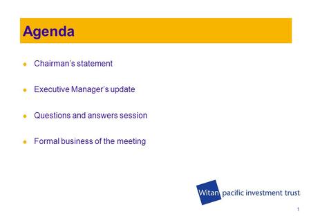 Witan Pacific Investment Trust plc 102 nd Annual General Meeting 9 th June 2009.