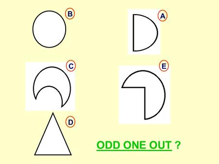 ODD ONE OUT ? B A C D E. Learning If you make an effort to look at things in different ways, you can come up with a different answers. Unfortunately,