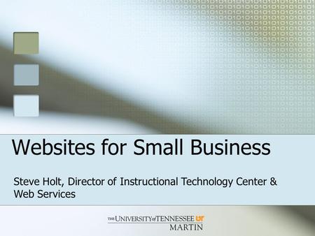 Websites for Small Business Steve Holt, Director of Instructional Technology Center & Web Services.